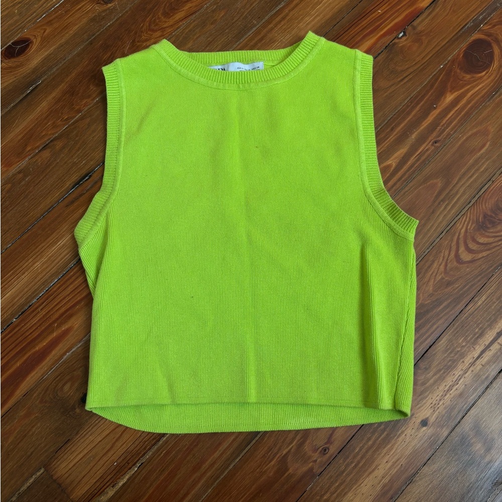 Zara Neon Green Sleeveless Knit Tank Top